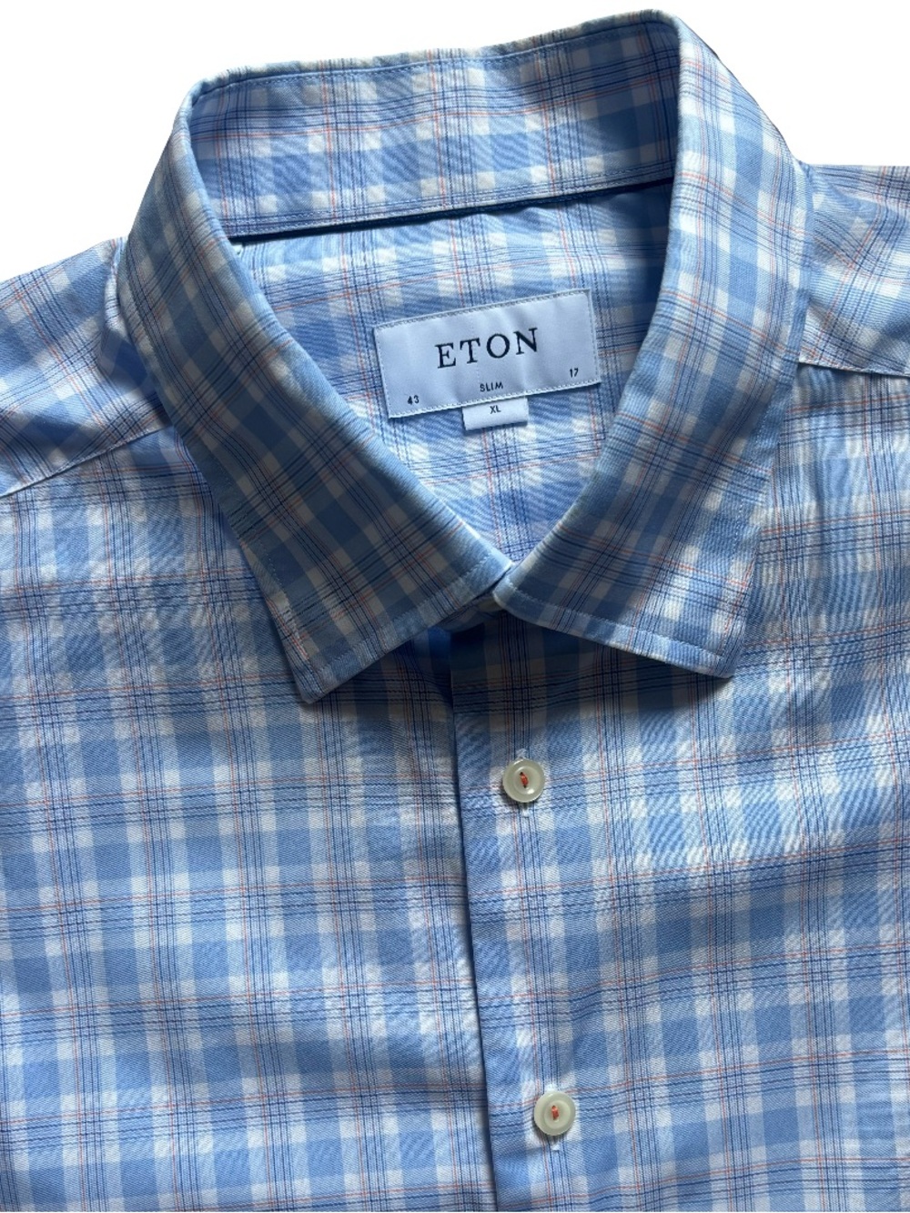 Eton Slim Light Blue Check Button Up Long Sleeve Dress Shirt Size 17